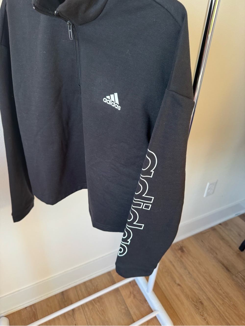 Adidas Essential Women's Fleece Loose Cropped 1/4-Zip Pullover in black Size XL - Picture 6 of 9
